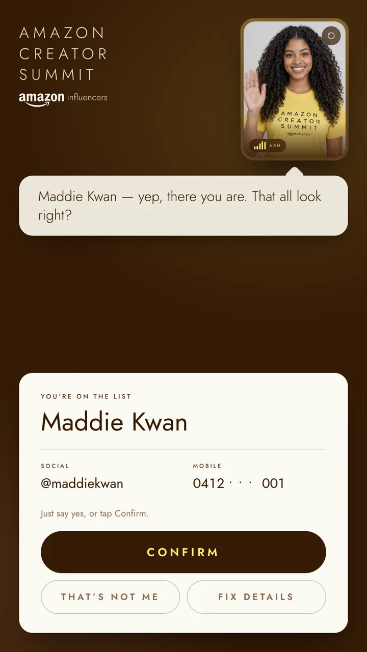 Kiosk screen: confirming handle